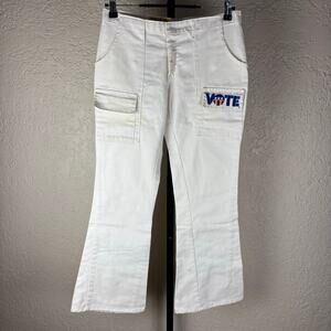 RARE 1970s 'Vote" Political Hippie Flared Vintage Embroidered Pants Sz 29 x 29.5